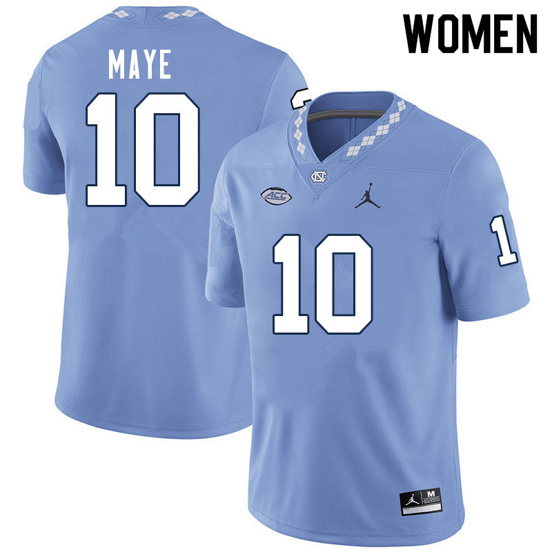 Women #10 Drake Maye North Carolina Tar Heels College Football Jerseys Sale-Carolina Blue